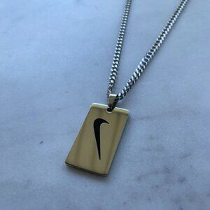 NIKE Dog Tag Chain Necklace - Silver - 20" Thin Chain - Easter Gift